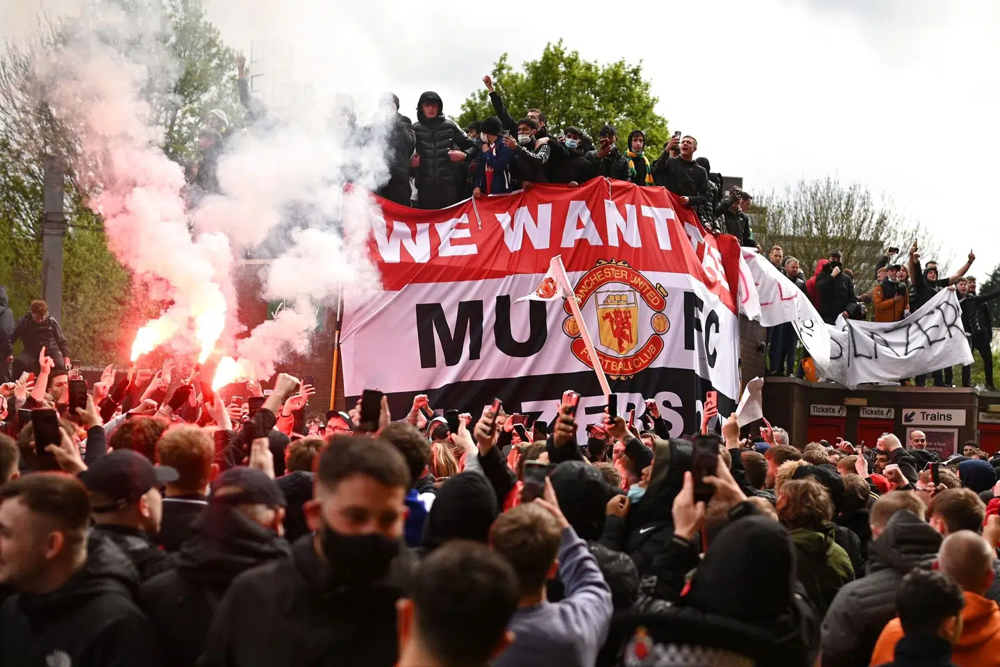 Massiv modstand fra fansene var medvirkende til, at Manchester United og otte andre klubber hurtigt trak sig fra Super League-projektet. Oli Scarff/Ritzau Scanpix