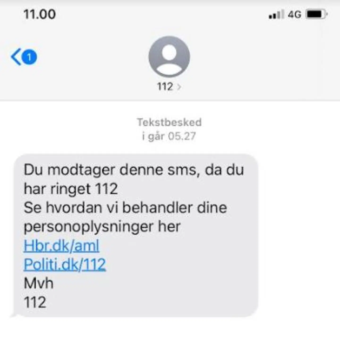 Hvis du laver et lommeopkald til sms, modtager du en sms som denne.