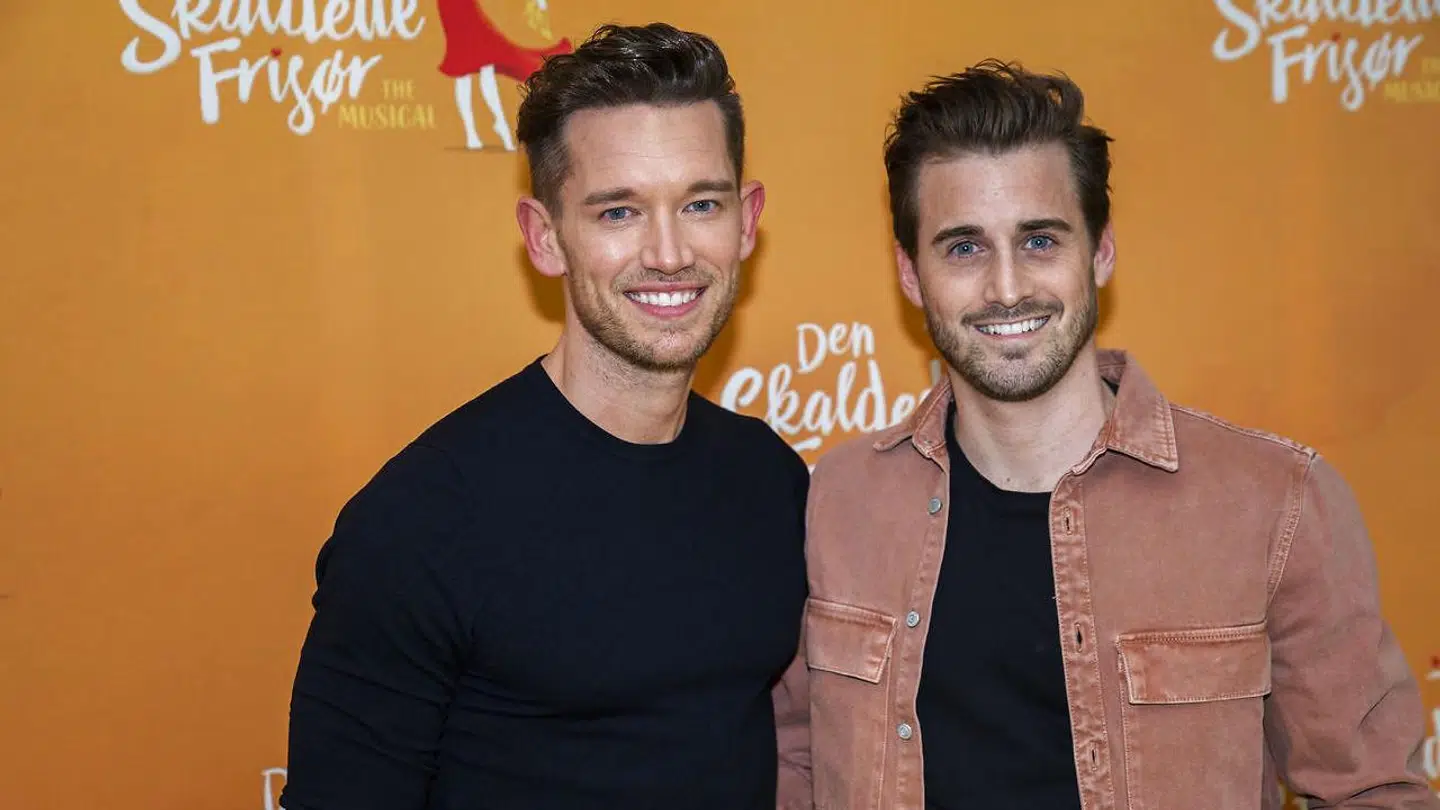 Morten Kjeldgaard og Frederik Haun til premiere på musicalen af Susanne Biers film "Den skaldede frisør" i Scandic Falkoner på Frederiksberg torsdag den 5. marts 2020
