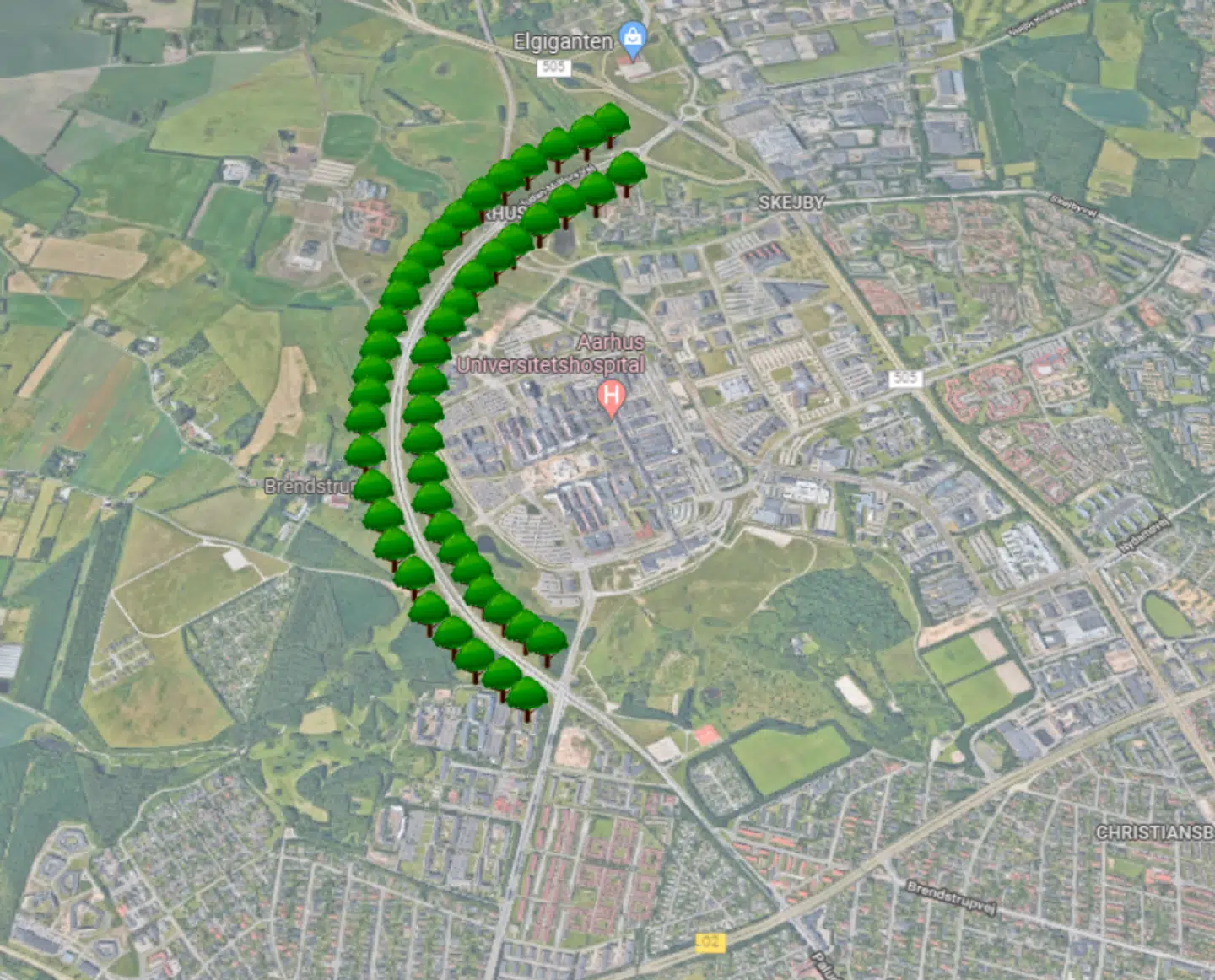 Her er planen for, hvor træerne skal plantes.