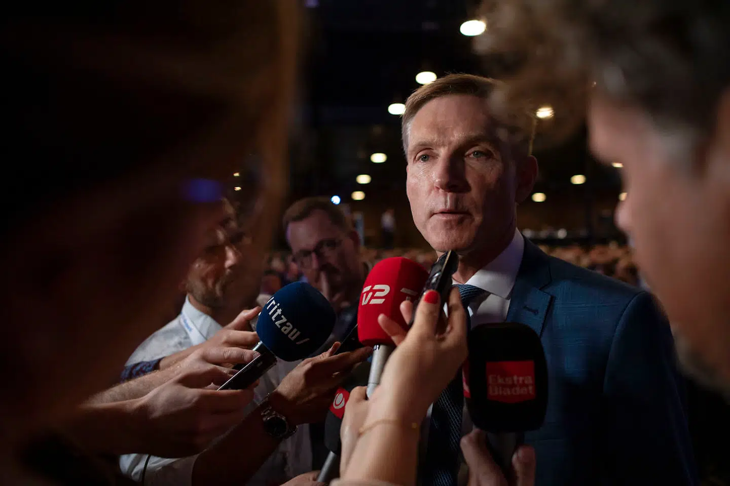 Kristian Thulesen Dahl møder pressen, efter han har talt til årsmødet. Dansk Folkeparti holder årsmøde i MCH Herning Kongrescenter lørdag den 18. september 2021.. (Foto: Bo Amstrup/Ritzau Scanpix)
