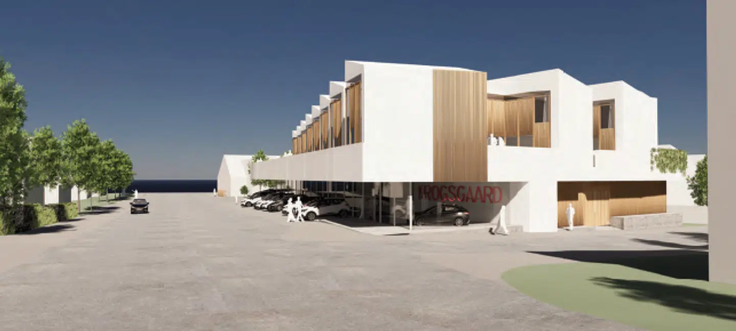 Over den 1.000 kvadratmeter store biludstilling, vil der blive opført 17 boliger i to plan. Foto: KHR Arkitekter/Aktindsigt i 'forslag til bebyggelse på Brogårdsvej 44 og 48,' Gentofte Kommune