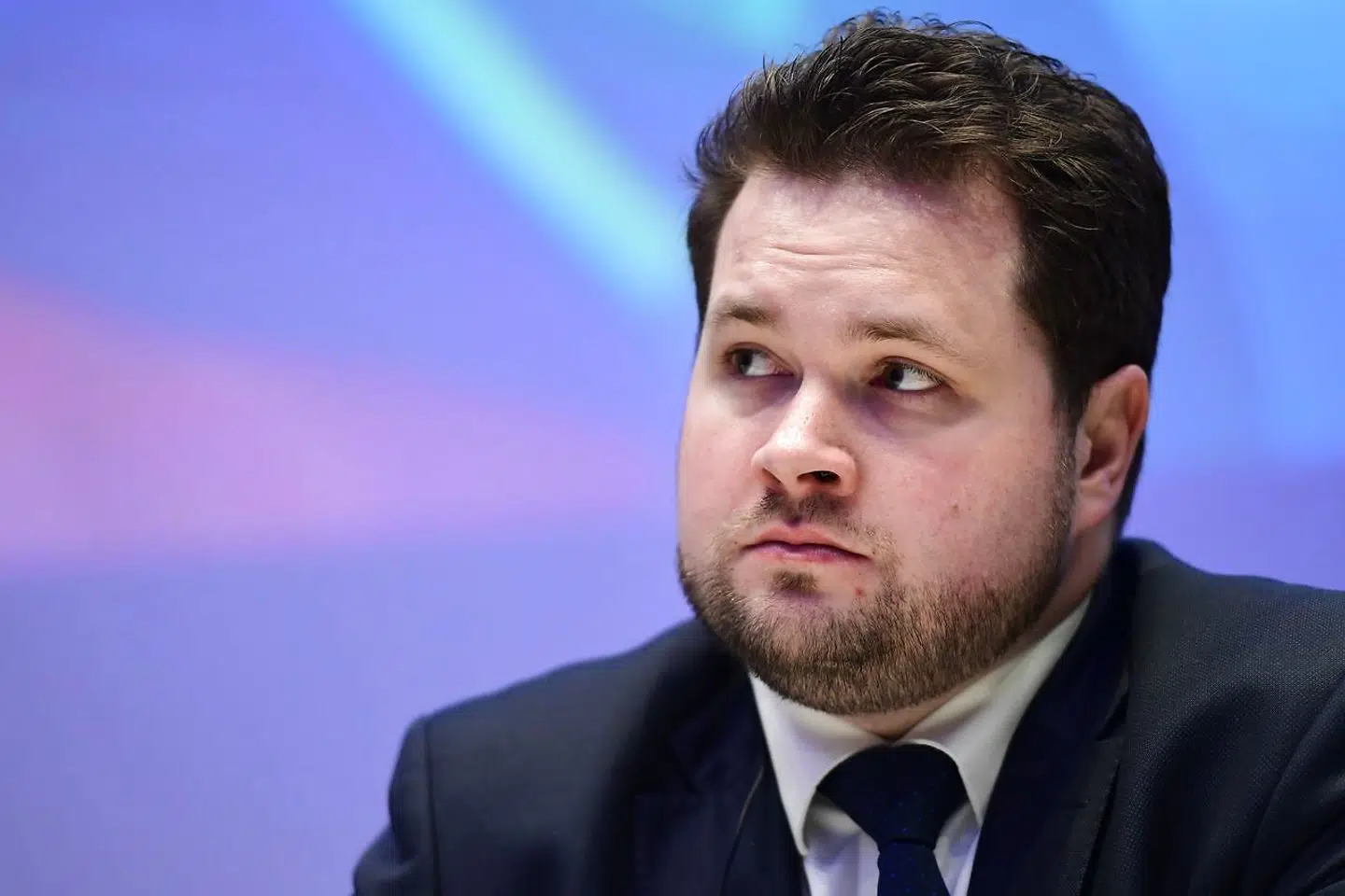 Member of Denmark's People's Party politician, Anders Primdahl Vistisen attends a meeting of European nationalists on April 8, 2019 in Milan. - Italy's Interior Minister, deputy PM and Federal Secretary of Italy's Northern League (Lega Nord) right-wing regionalist political party, Matteo Salvini is gathering on April 8 far-right parties from around Europe in Milan hoping to forge an unlikely alliance of nationalists ahead of next month's European parliament elections. (Photo by Miguel MEDINA / AFP)
