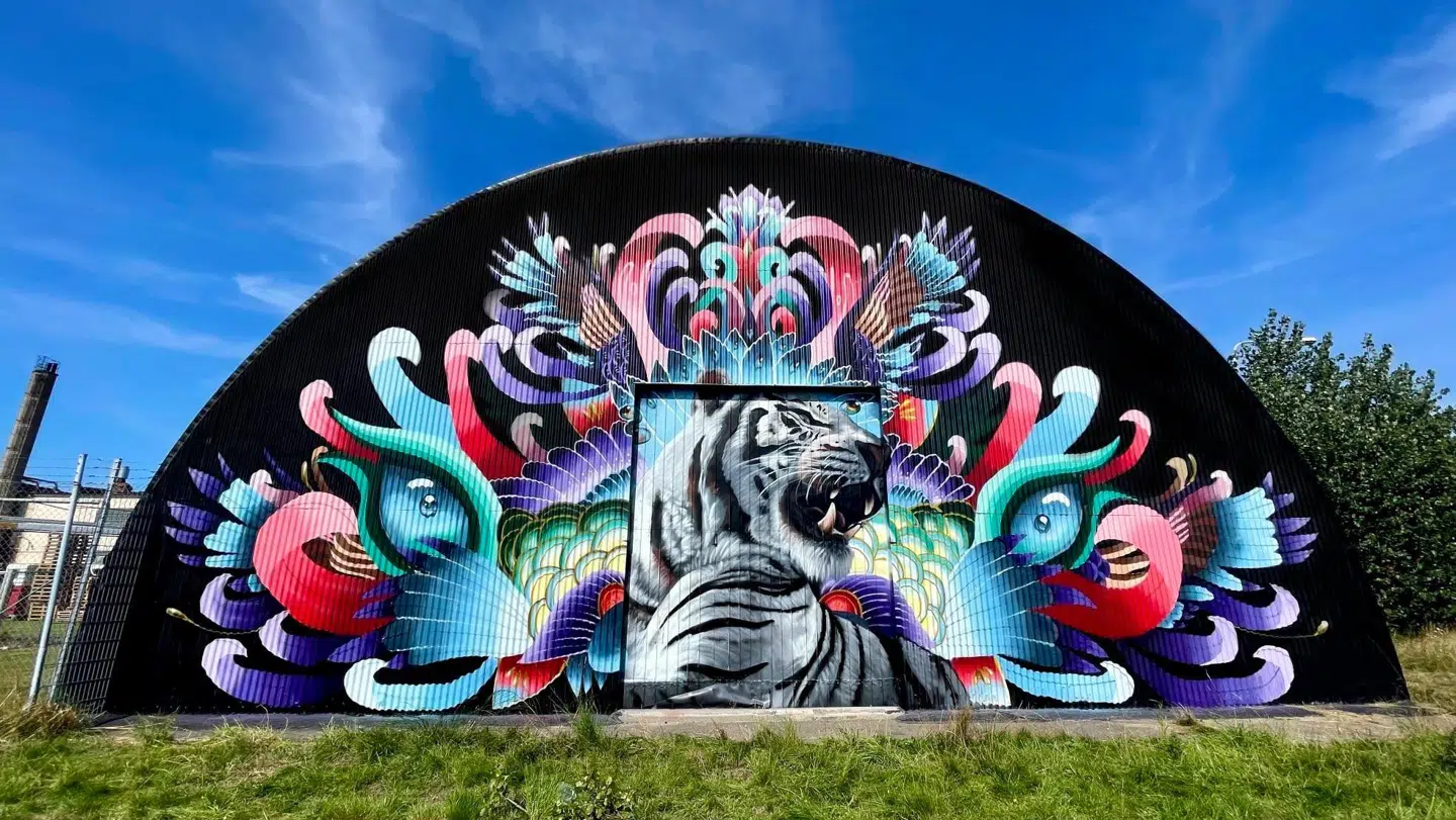 Streetartkunstner Frida Stiil Vium fra Aalborg har lige været i Helsingborg for at male et stort gavlmaleri. Hun har både malet i Sydamerika og Florida. Hun brugte Karolinelund til at øve sine gavlmalerier.