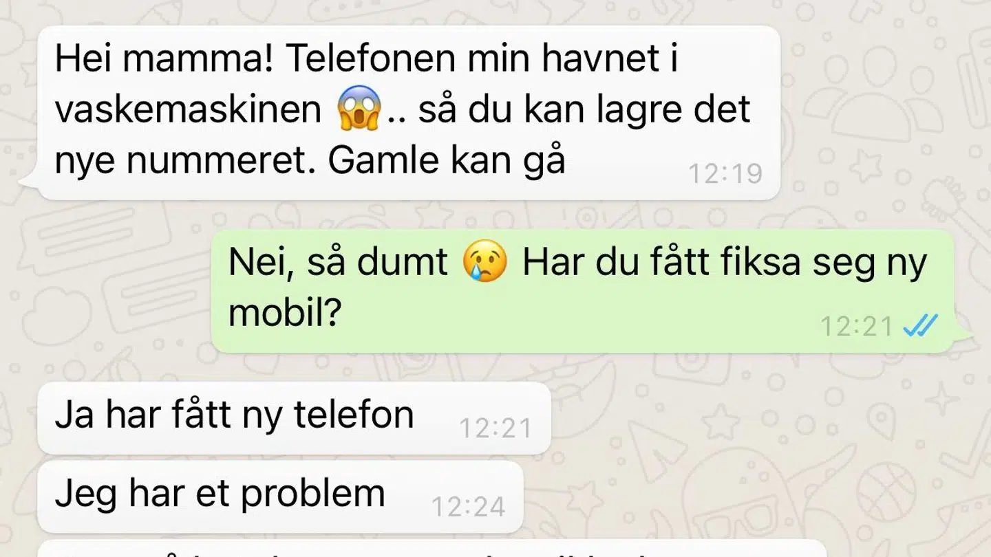Her ses et skærmbillede fra WhatsApp fra en af de sager, politiet har modtaget. Det er ikke Marthe Bottolfs' sag.
