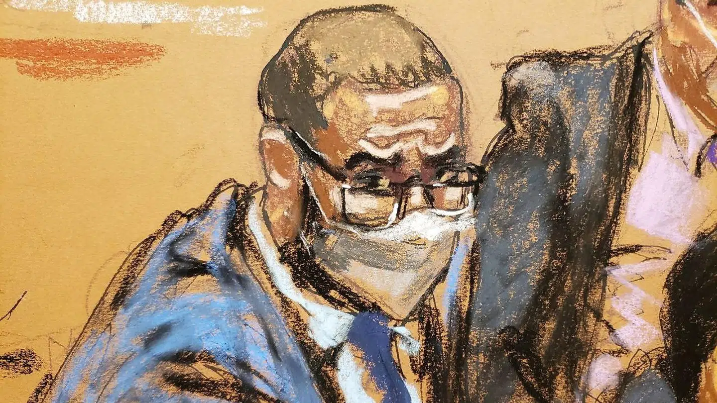 En tegning af R. Kelly i retten torsdag.