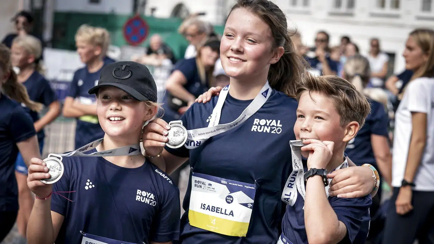 Prins Vincent, prinsesse Josephine og prinsesse Isabella efter at de har løbet one mile under Royal Run i København og på Frederiksberg.