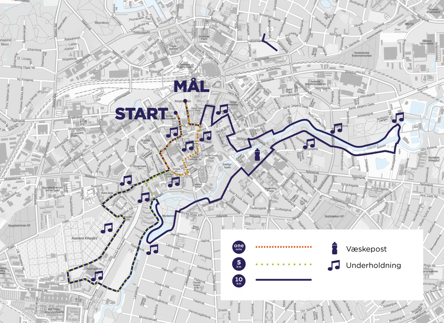 I Odense er der maksimalt plads til 8.000 deltagere, hvilket svarer til 3.000 på One Mile, 3.000 på 5 kilometer og 2.000 på 10 kilometer.
