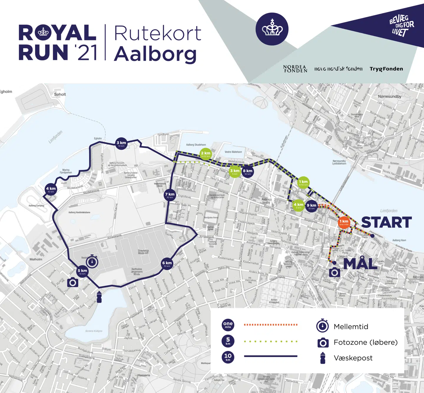 Her er ruterne til Royal Run i Aalborg. Grafik: Royal Run
