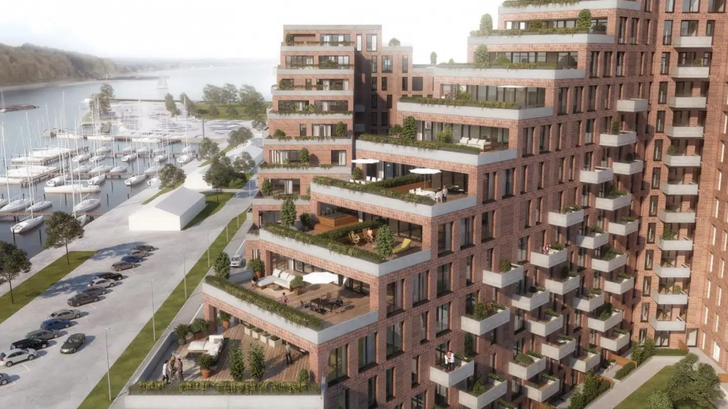 De store lejligheder ligger med tagterrasser på cirka 100 kvadratmeter. Her koster den billigste lejlighed omkring 8 millioner kroner og er på cirka 125 m².