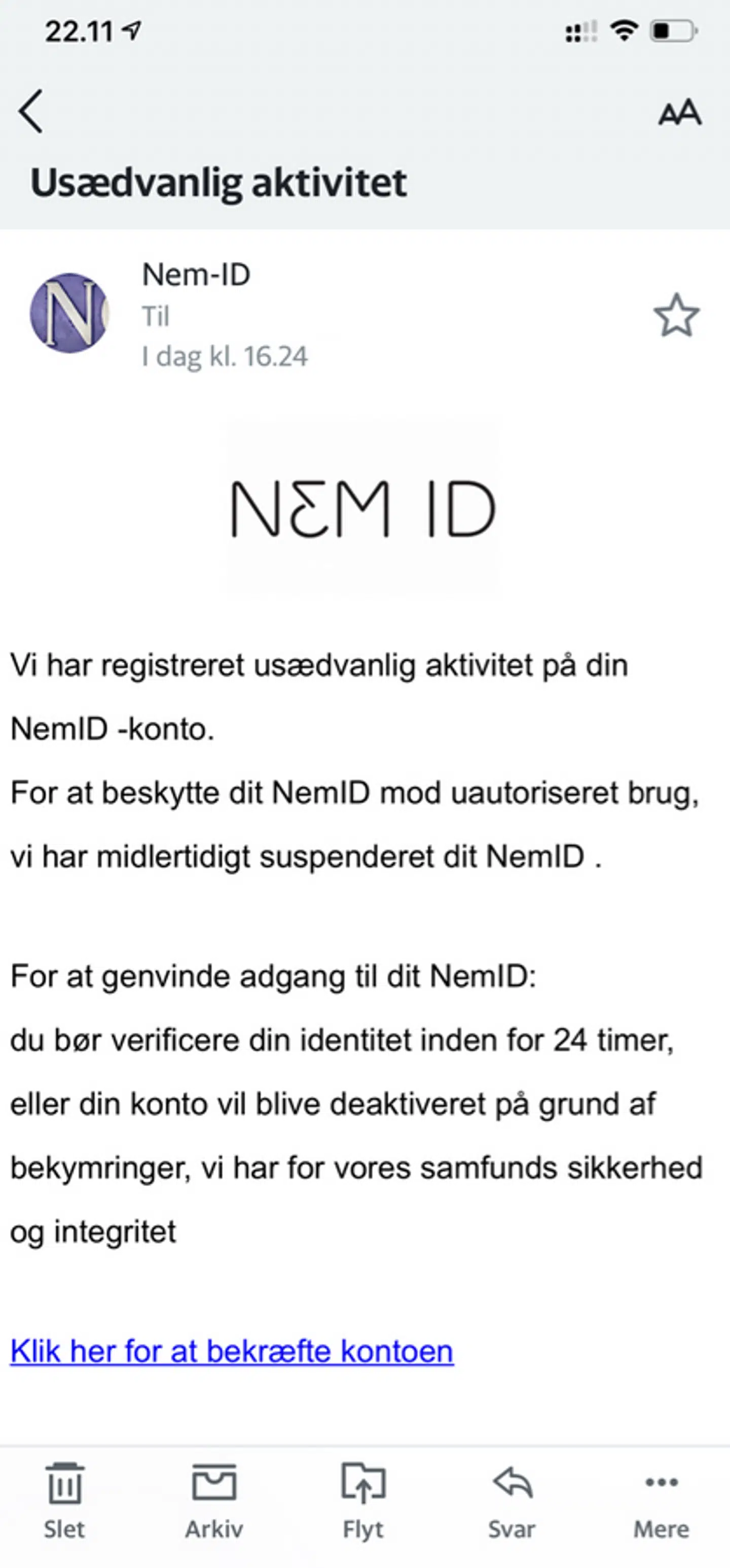 Sådan ser én af de mange fupmails ud.