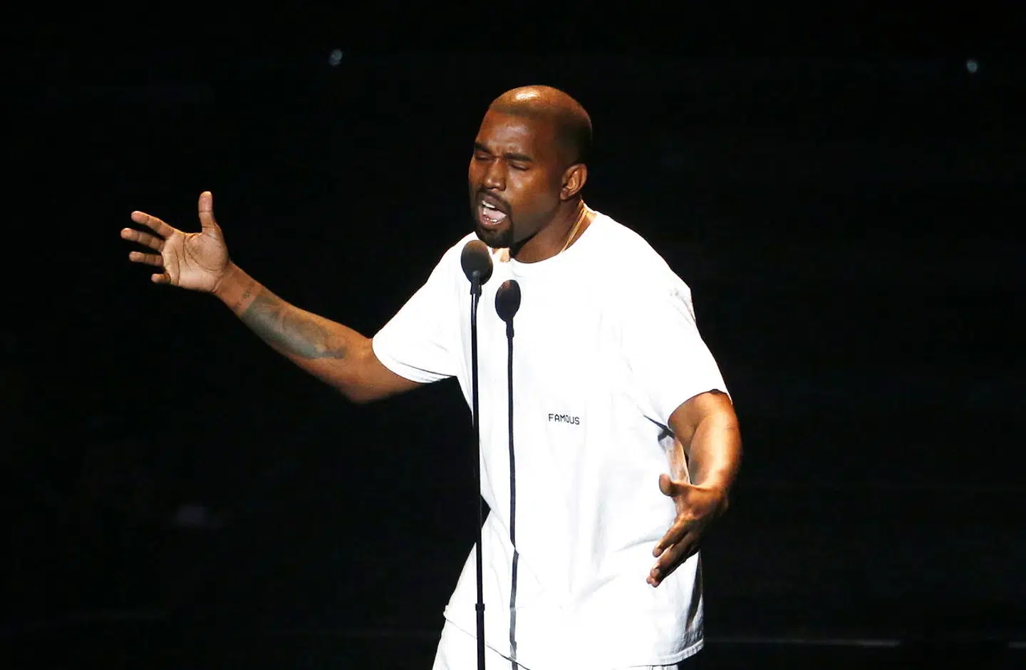 Kanye West på scenen under MTV Music Awards i 2016. I sidste uge holdt han realese-fest for sit nye album 'Donda'. Se med i videoen ovenfor. Foto Lucas Jackson.
