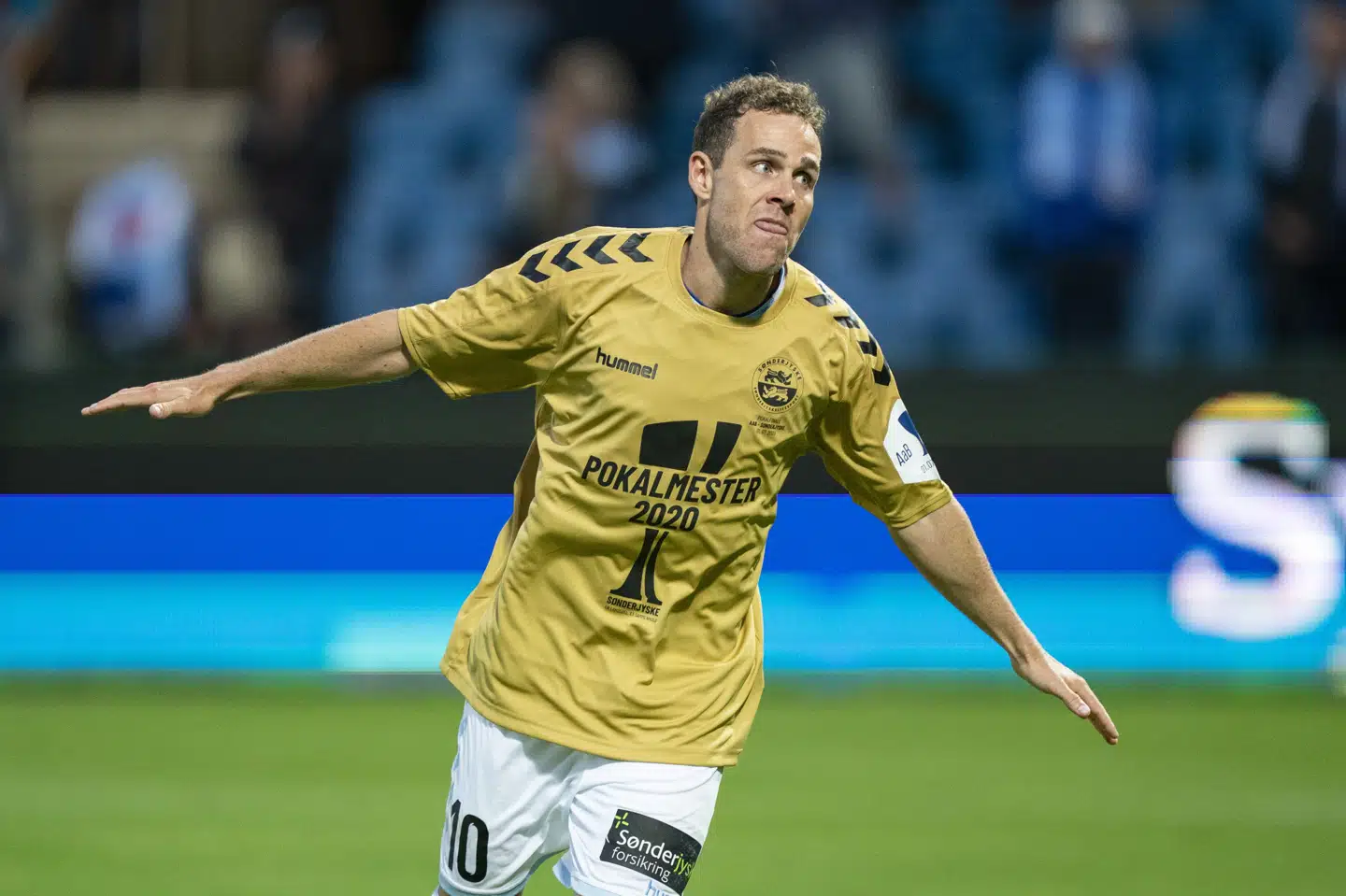 Anders K. Jacobsen blev dobbelt målscorer og årets pokalfighter i sommeren 2020, da Sønderjyske vandt finalen over AaB. Nu skifter han til Horsens. Claus Fisker/Ritzau Scanpix