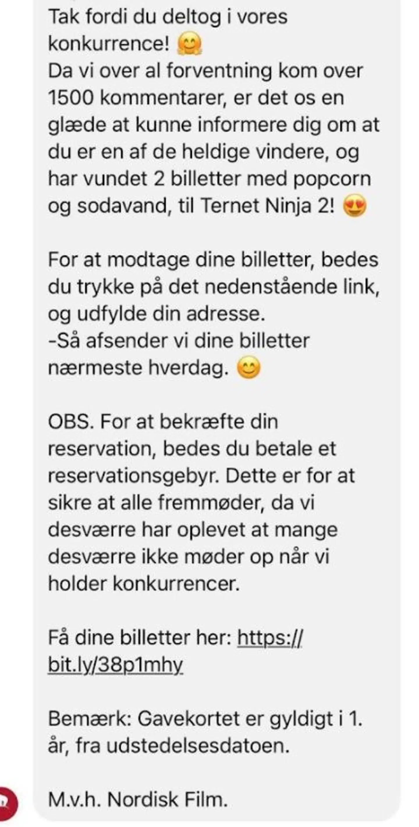 Den falske besked, der er i omløb.