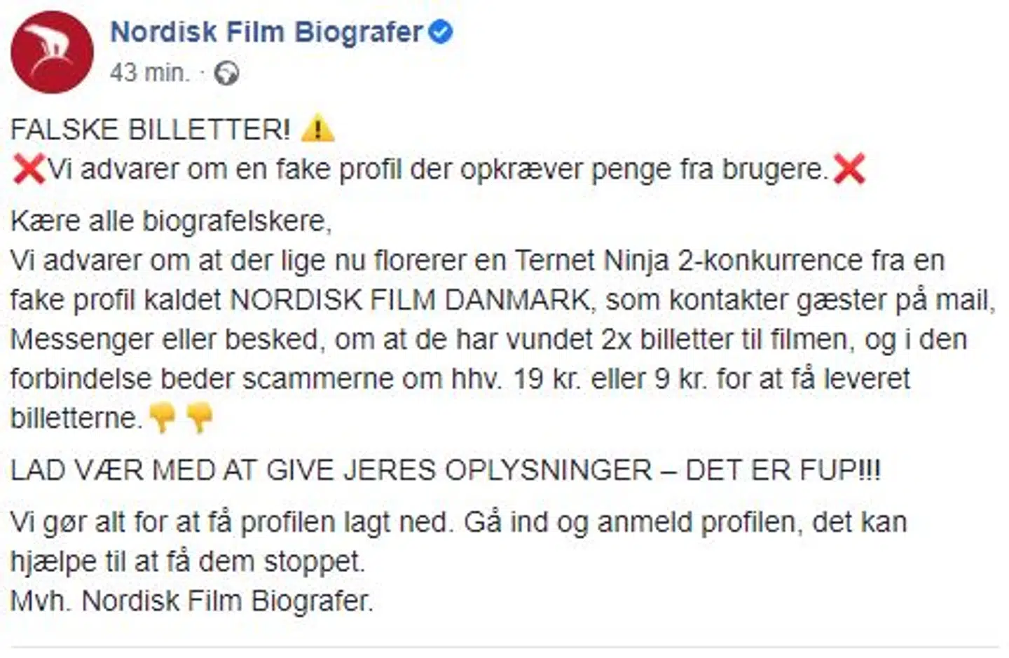 Opslaget fra den officielle side.