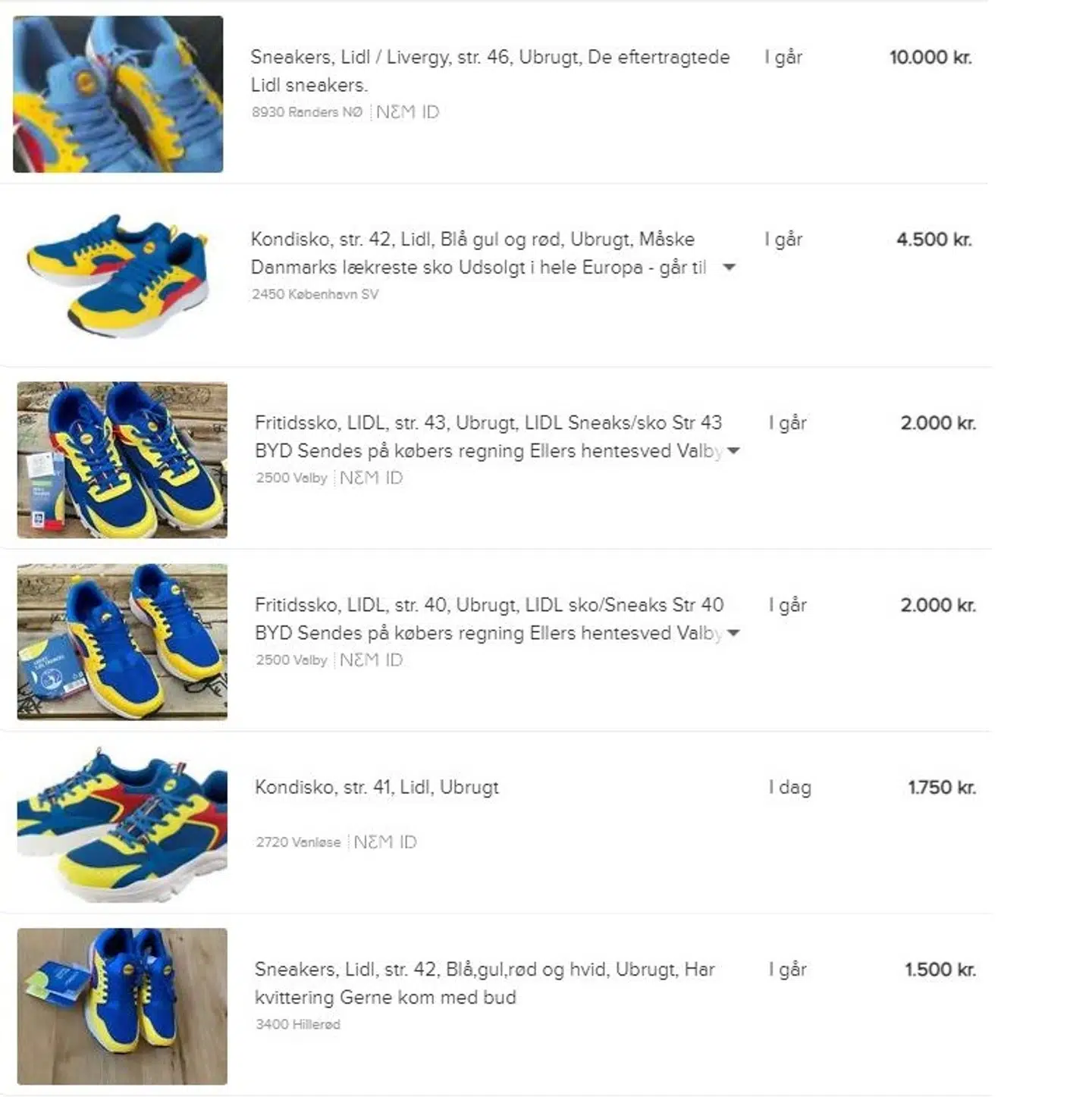 Lidl-sko bliver sat til salg på Den Blå Avis for op til hundrede gange købspris. Foto: dba.dk