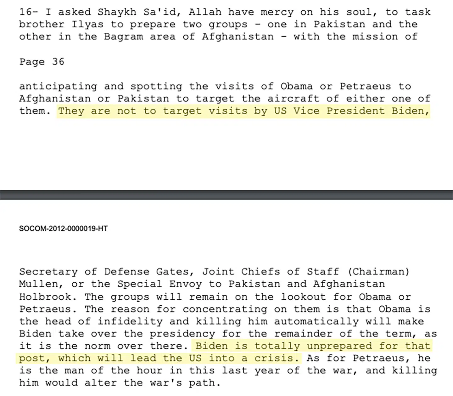 Brevet fra Osama bin Laden, der ligger offentligt tilgængeligt på West Points center for bekæmpelse af terrorismes hjemmeside. Foto: West Point Combating Terrorism Center.