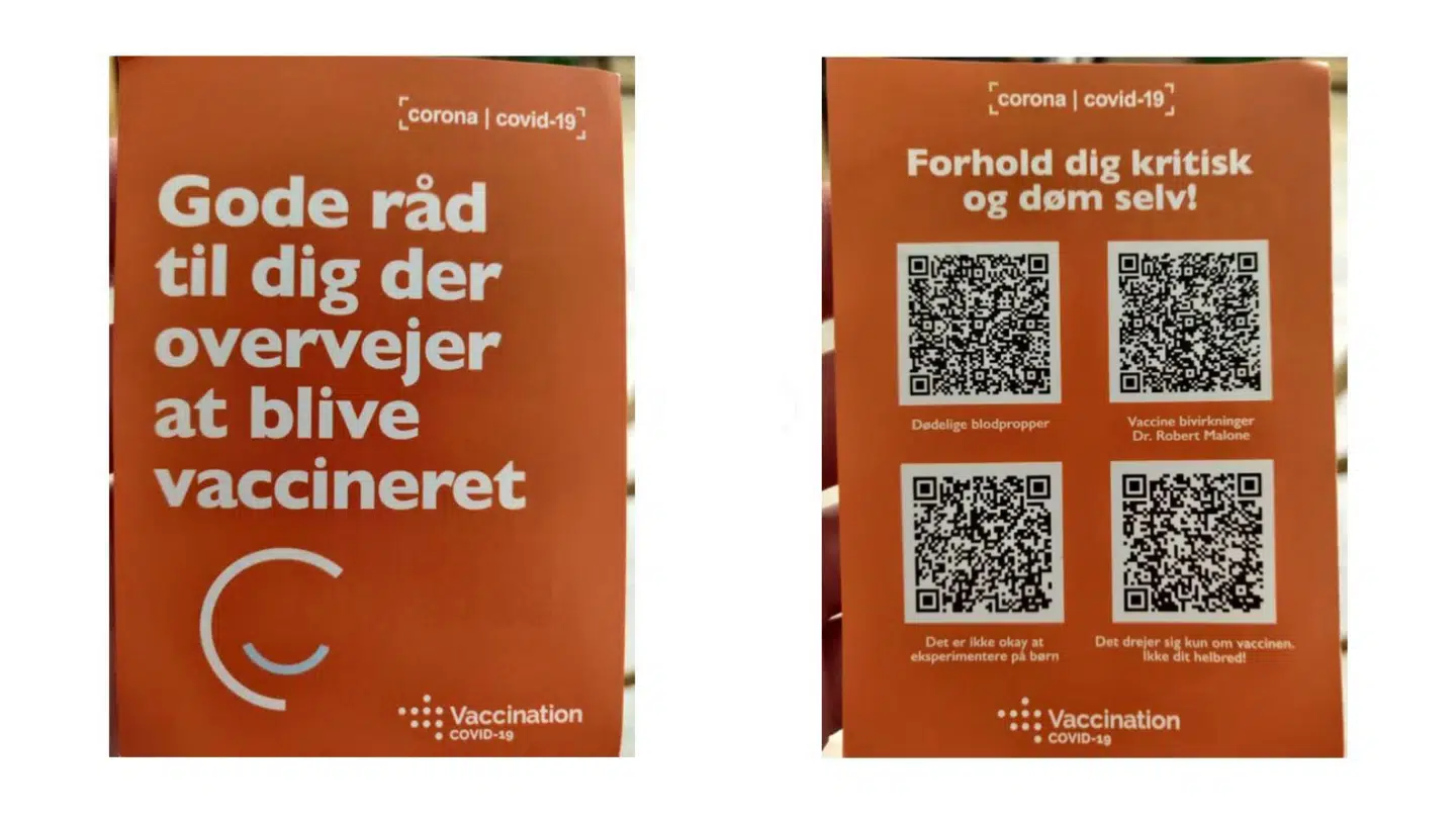 Brochurer med misinformation om coronavaccinen florerer flere steder.