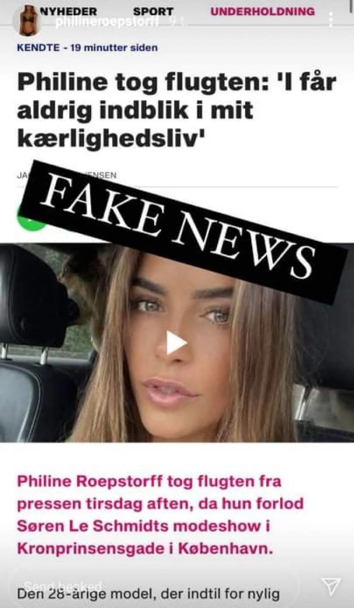 Sådan så det ud på Philine Roepstorffs sociale medier i kølvandet på B.T.s historie.