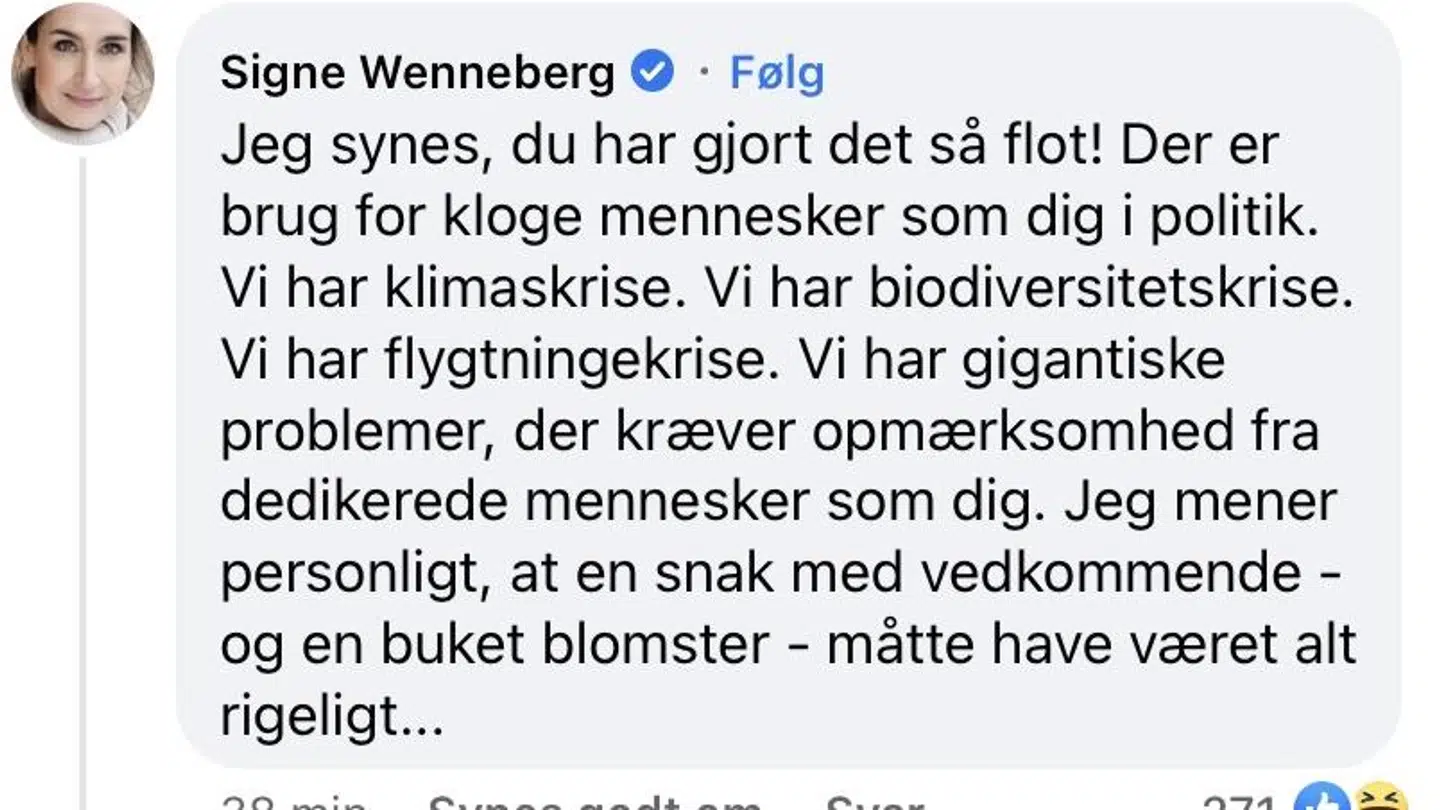 Signe Wenneberg har slettet sin kommentar til Kristian Hegaards opslag.