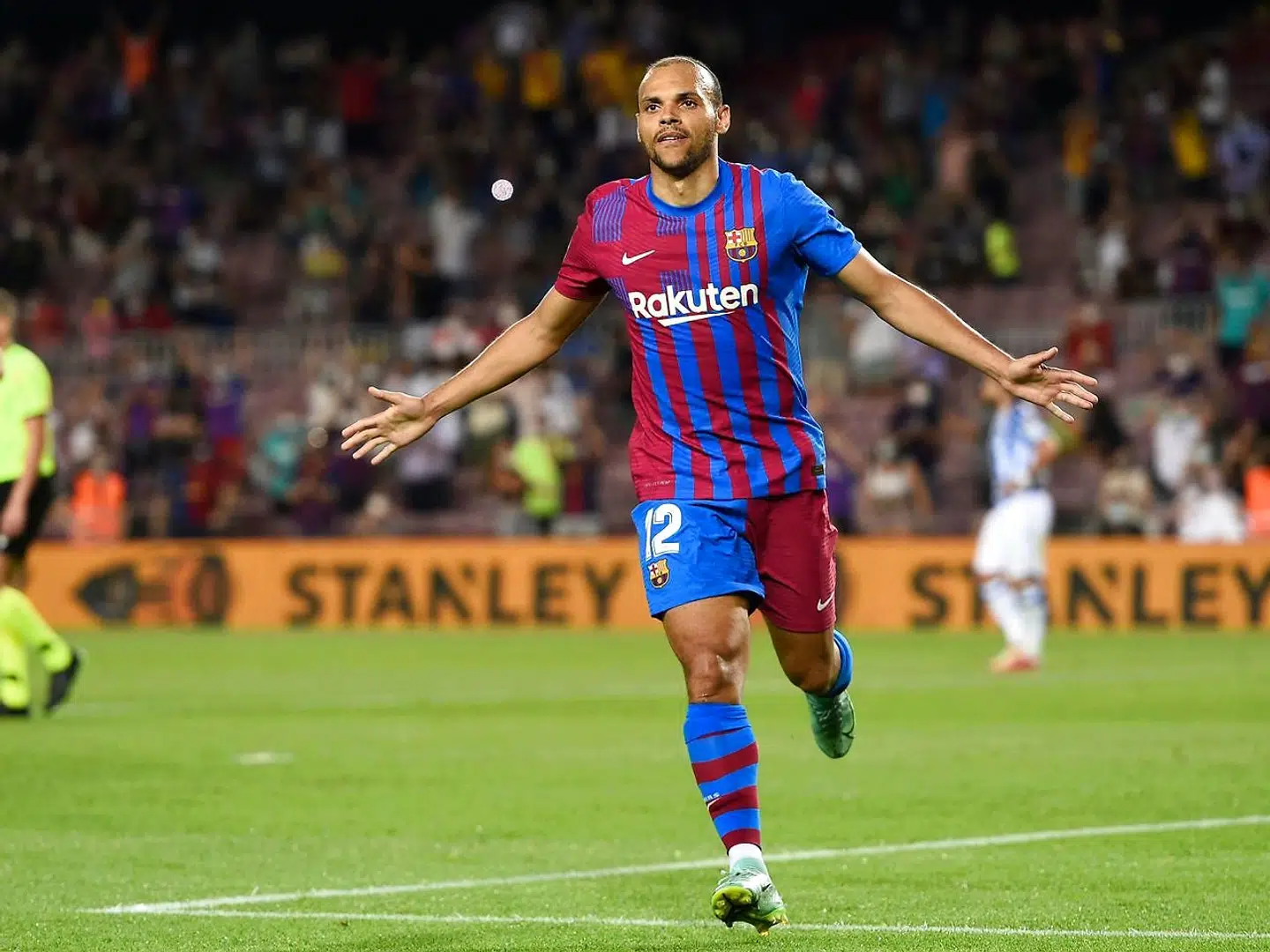 Martin Braithwaite fejrer sit andet mål mod Real Sociedad.