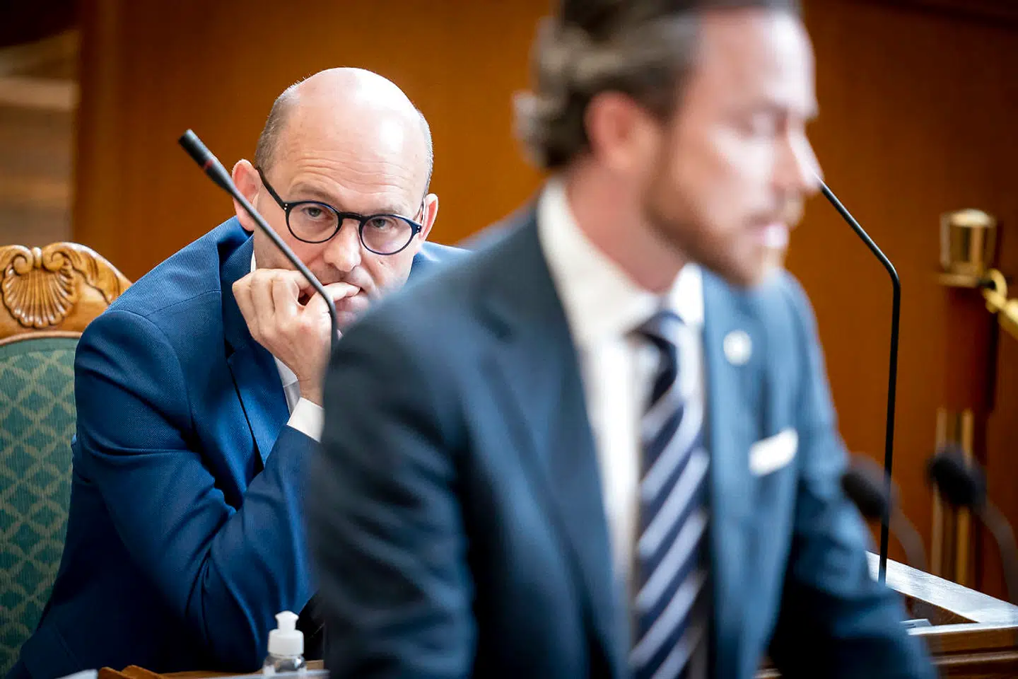 Jakob Ellemann-Jensen (V) og Søren Pape Poulsen (KF) under statsministerens spørgetime i folketingssalen tirsdag den 11. maj 2021.