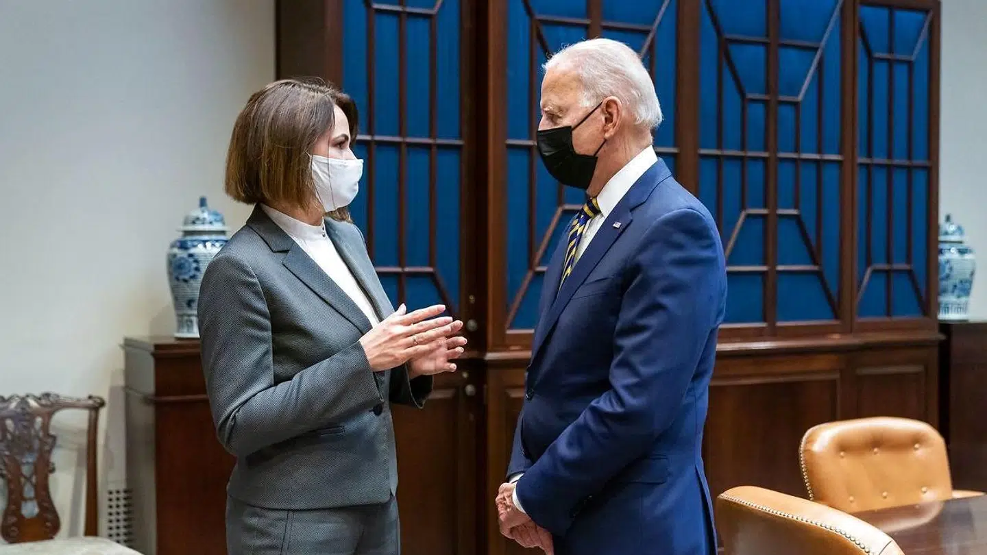 Svetlana Tikhanouskaya i Det Hvide Hus med præsident Joe Biden tidligere på sommeren.