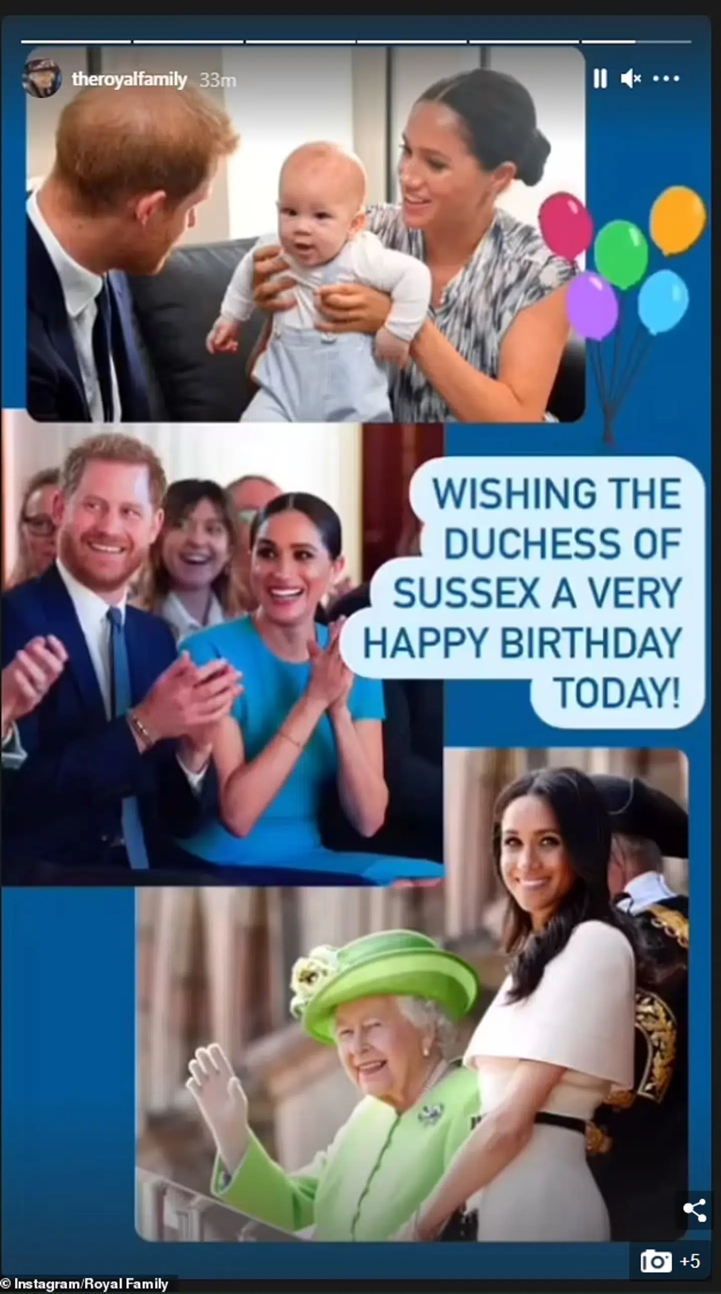 Meghans fødselsdagshilsen fra dronning Elizabeth.