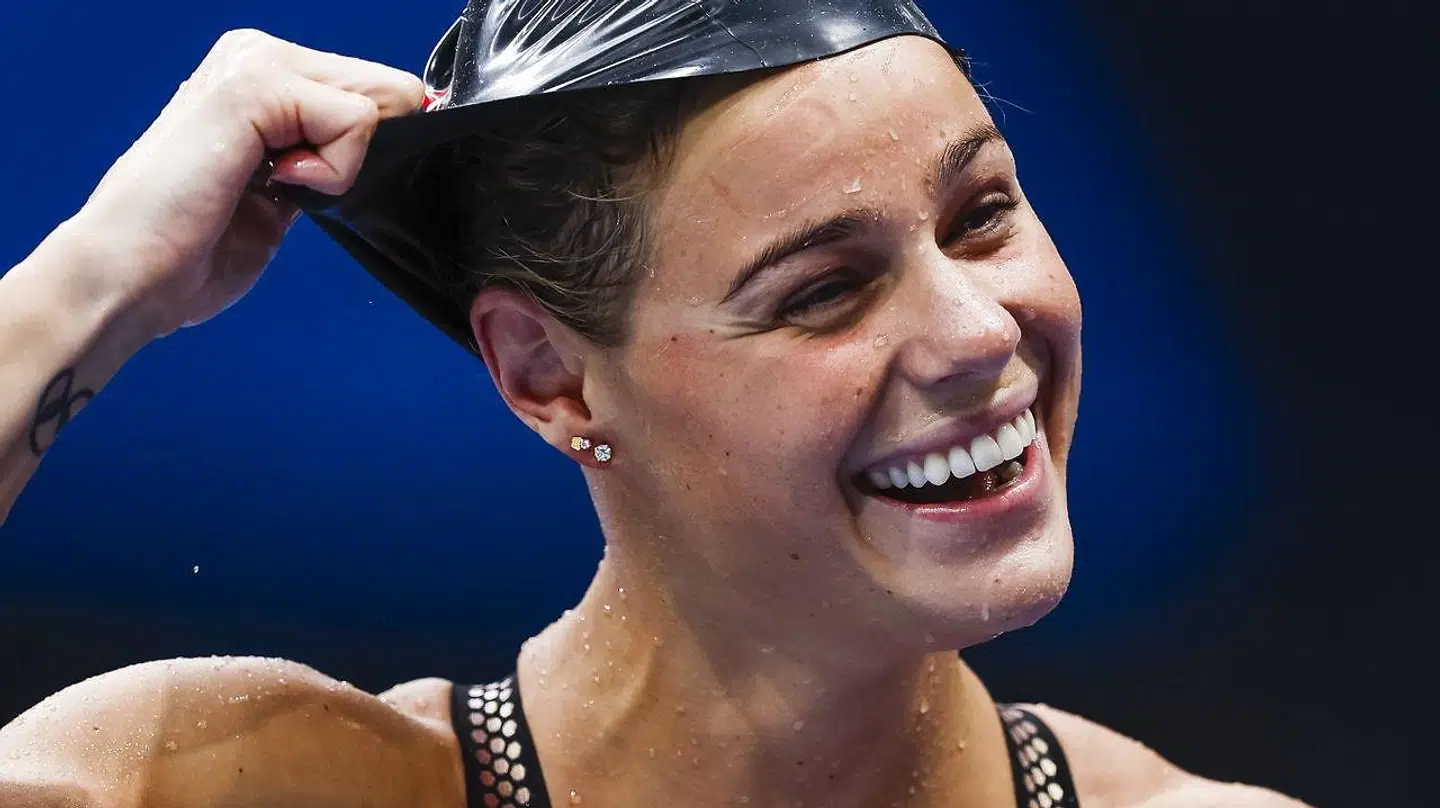 Pernille Blume var lykkelig, da hun vandt bronze i 50 meter fri i Tokyo.