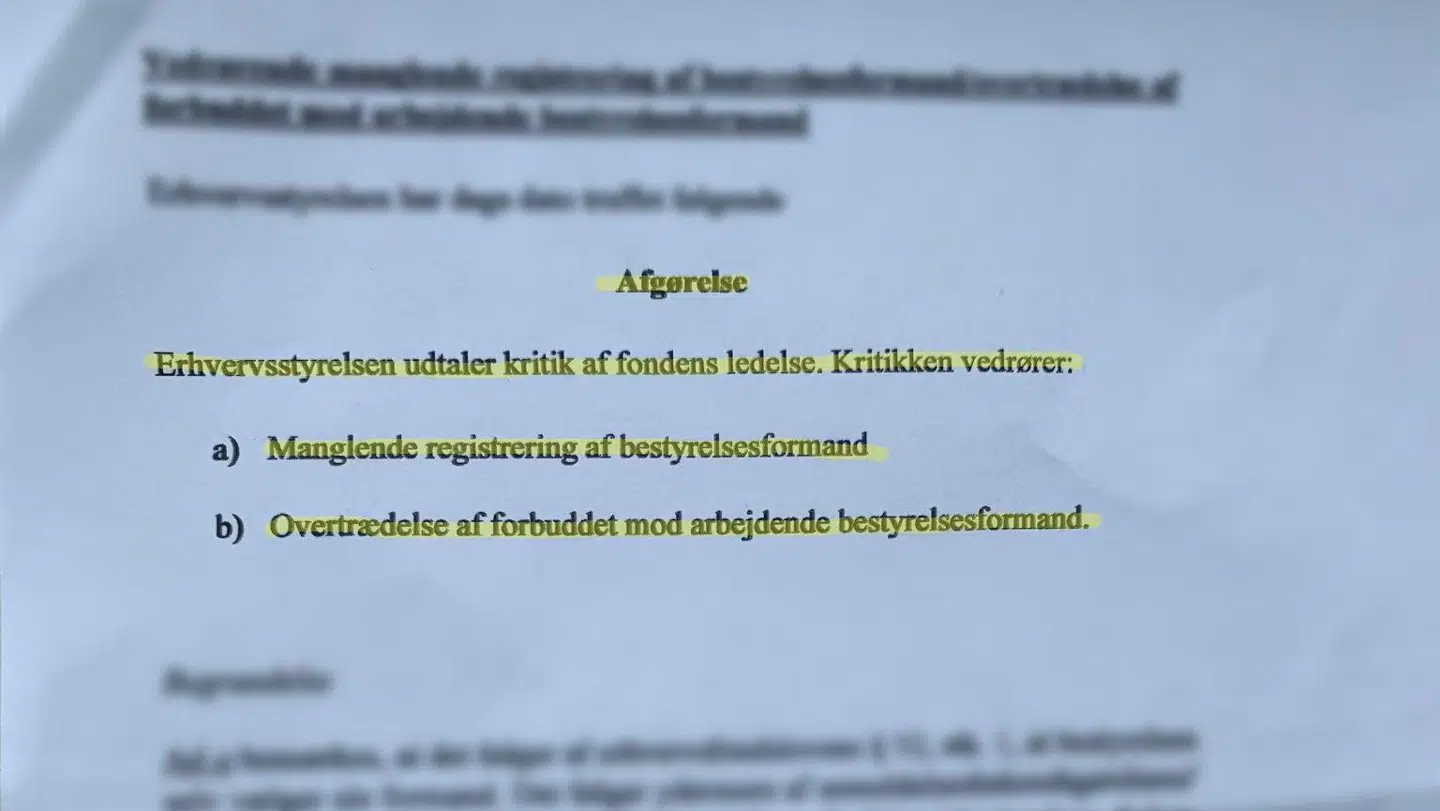 Erhvervsstyrelsen undersøgte i 2019 fonden og bestyrelsen. I juni 2020 udtalte styrelsen en kritik af fondens ledelse på grund af manglende registrering af bestyrelsesformand og overtrædelse af forbuddet mod arbejdende bestyrelsesformand, som Anders Hvass har været.