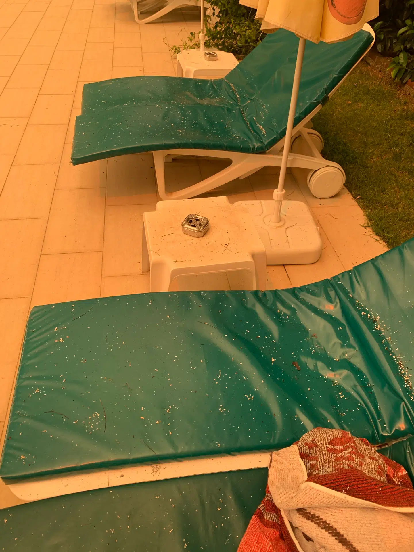 Aske på liggestolene. Privatfoto.