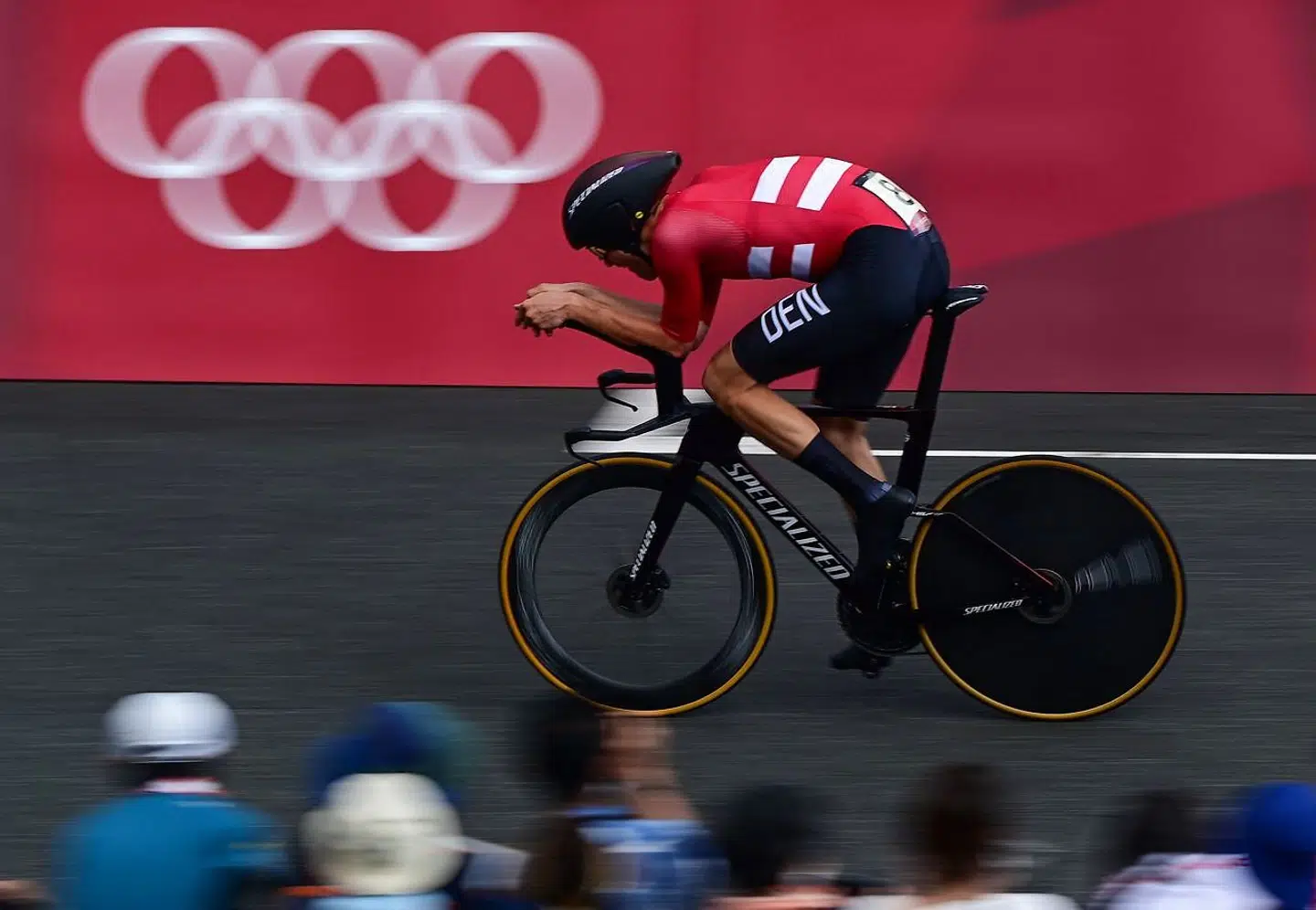 Denmark's Kasper Asgreen competes in the men's cycling road individual time trial during the Tokyo 2020 Olympic Games at the Fuji International Speedway in Oyama, Japan, on July 28, 2021. (Photo by Ina FASSBENDER / AFP)