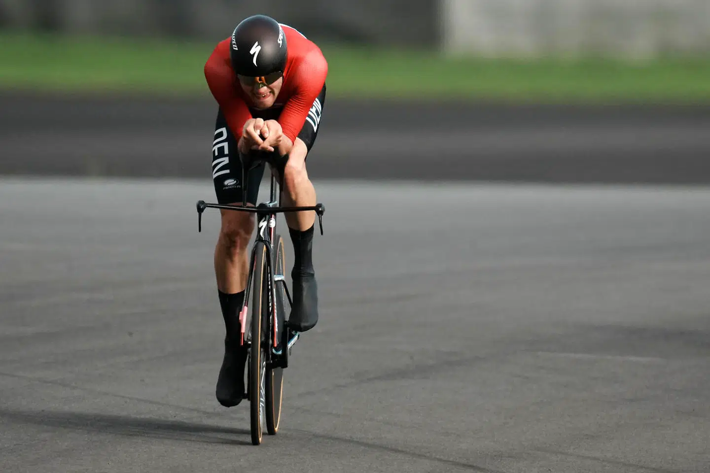 Kasper Asgreen of Denmark competes during the men's cycling individual time trial at the 2020 Summer Olympics, Wednesday, July 28, 2021, in Oyama, Japan. (AP Photo/Thibault Camus)