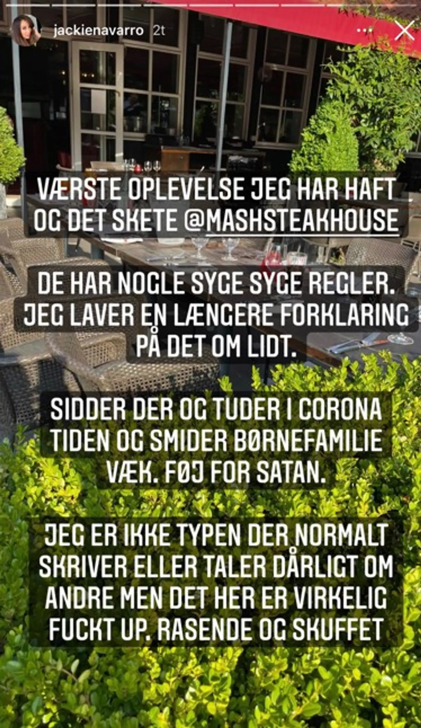 Jackie Navarros Instagram-story fra fredag 23. juli. Foto: Instagram