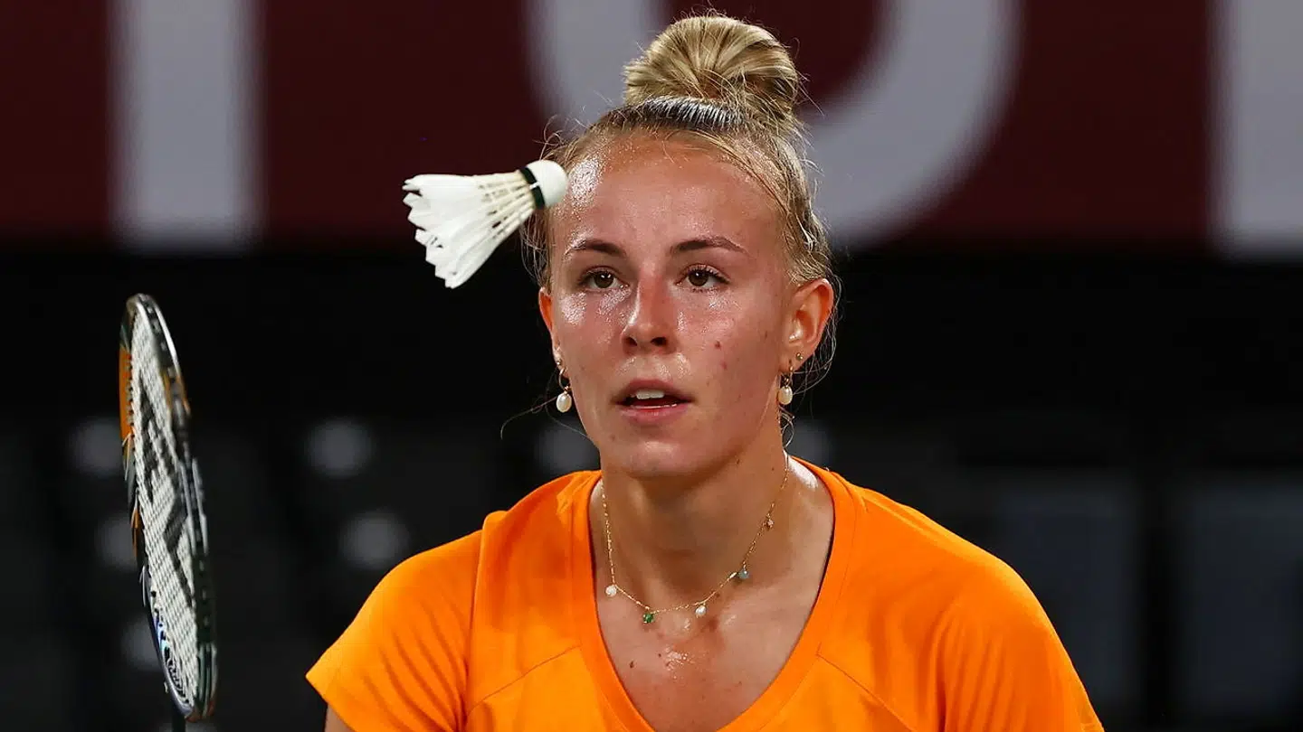 Tokyo 2020 Olympics - Badminton - Women's Singles - Group Stage - MFS - Musashino Forest Sport Plaza, Tokyo, Japan - July 28, 2021. Mia Blichfeldt of Denmark eyes the shuttlecock during the match against Linda Zetchiri of Bulgaria. REUTERS/Leonhard Foeger