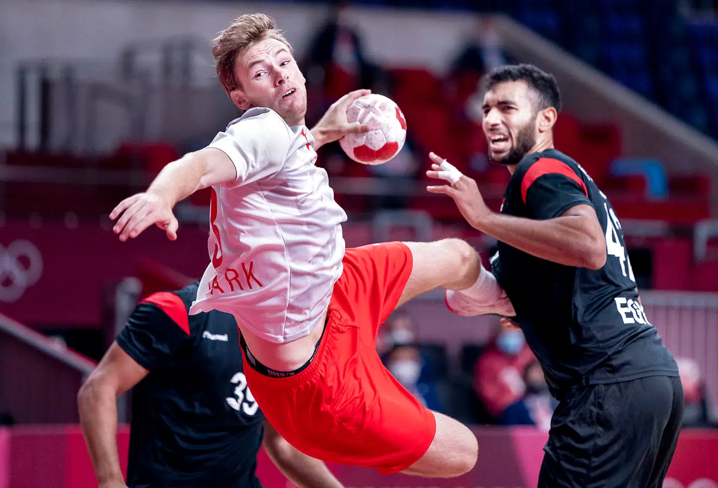 Mathias Gidsel under håndboldkampen mellem Danmark og Egypten til OL i Tokyo, mandag den 26 juli 2021. (Foto: Liselotte Sabroe/Ritzau Scanpix)