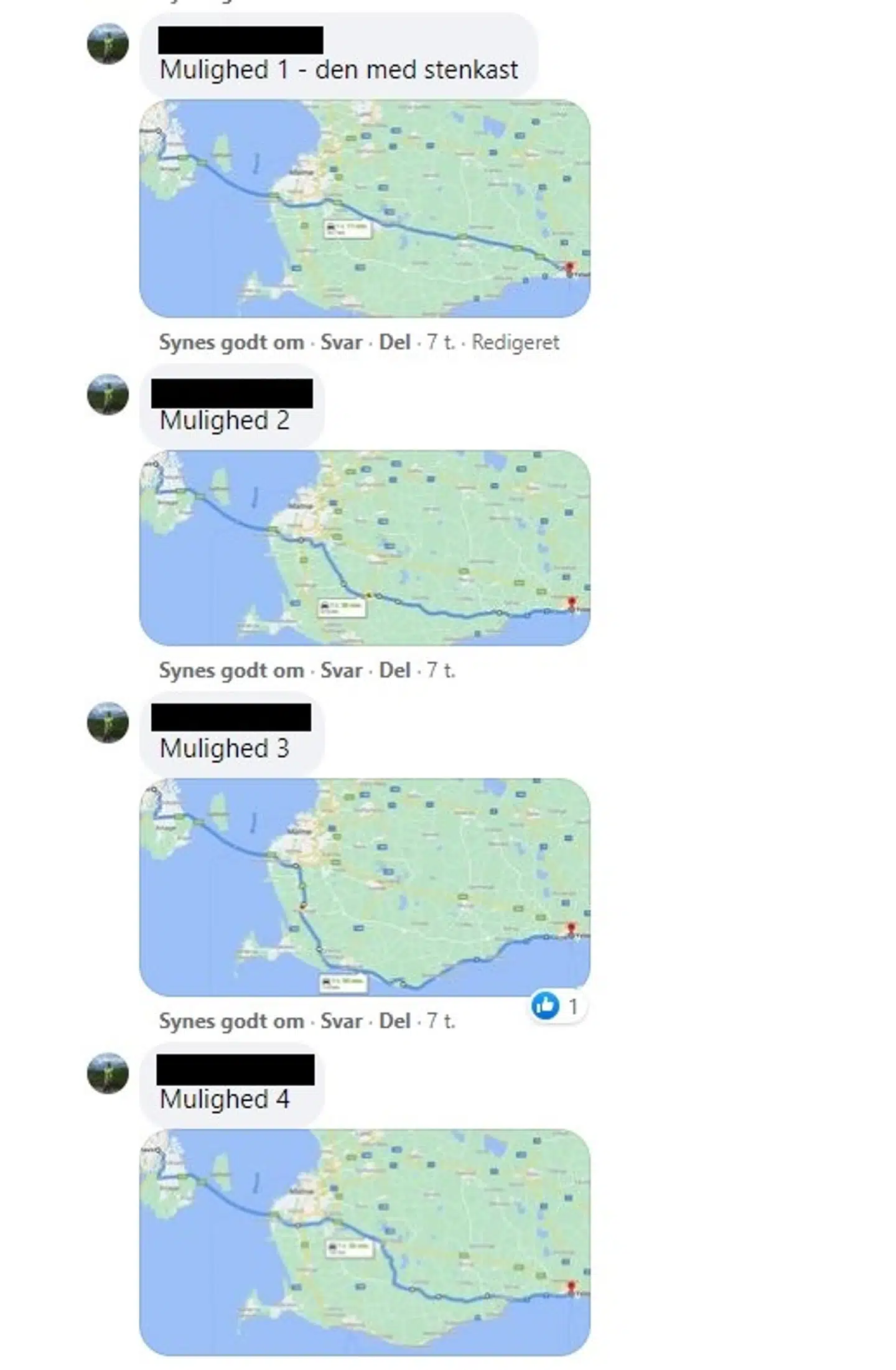 Her ser man, hvordan alternative ruter præsenteres. En af dem er navngivet som 'den med stenkast'.