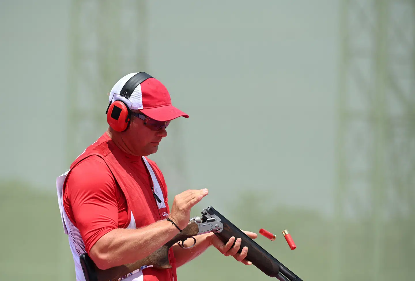 Denmark's Jesper Hansen competes in the men's skeet qualification during the Tokyo 2020 Olympic Games at the Asaka Shooting Range in the Nerima district of Tokyo on July 26, 2021. (Photo by Tauseef MUSTAFA / AFP)