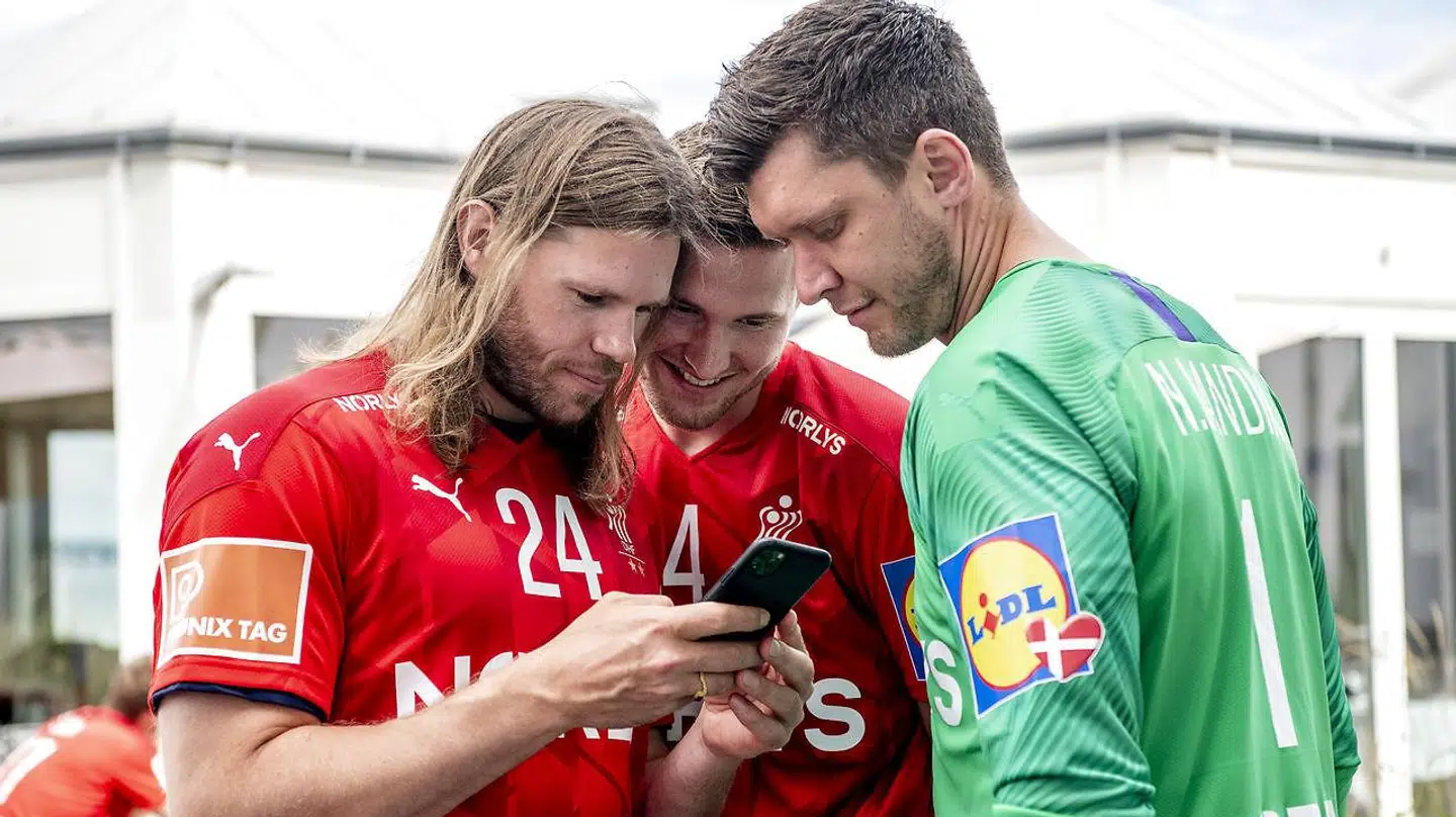Mikkel Hansen (tv.) sammen med Magnus Landin (i midten) og Niklas Landin.