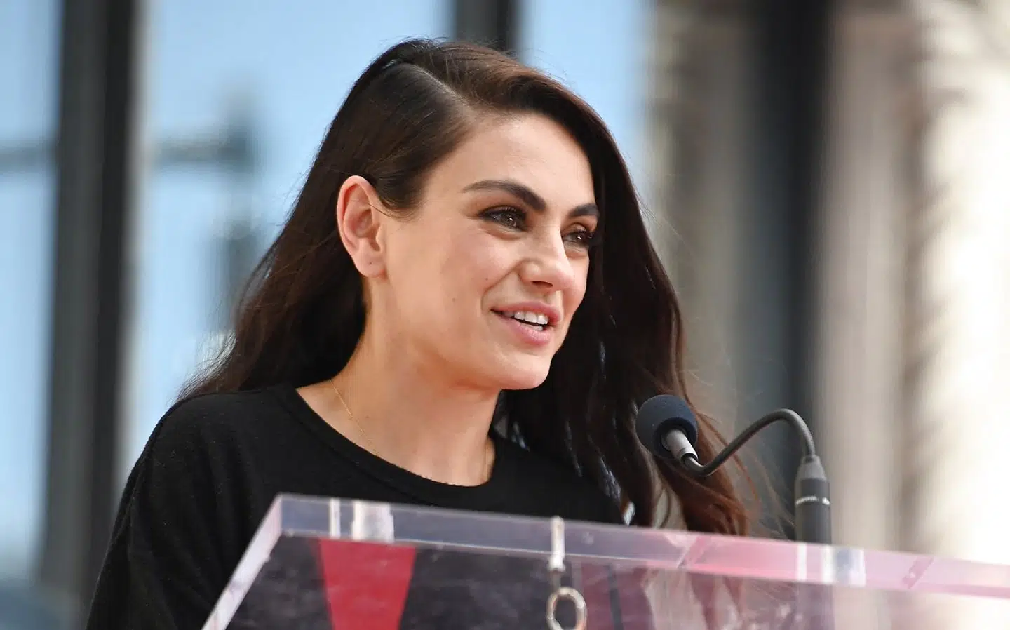 Actress Mila Kunis speaks during the star unveiling ceremony for Seth MacFarlane, on the Hollywood Walk of Fame on April 23, 2019 in Hollywood, California. Robyn Beck / AFP