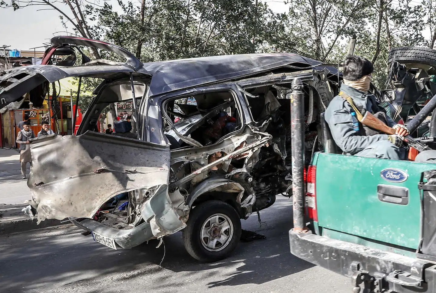 Flere bombeangreb har ramt Kabul og andre dele af Afghanistan siden Talibans fremmarch. Dette billede er fra et angreb 12. juni, som kostede mindst syv personer livet.