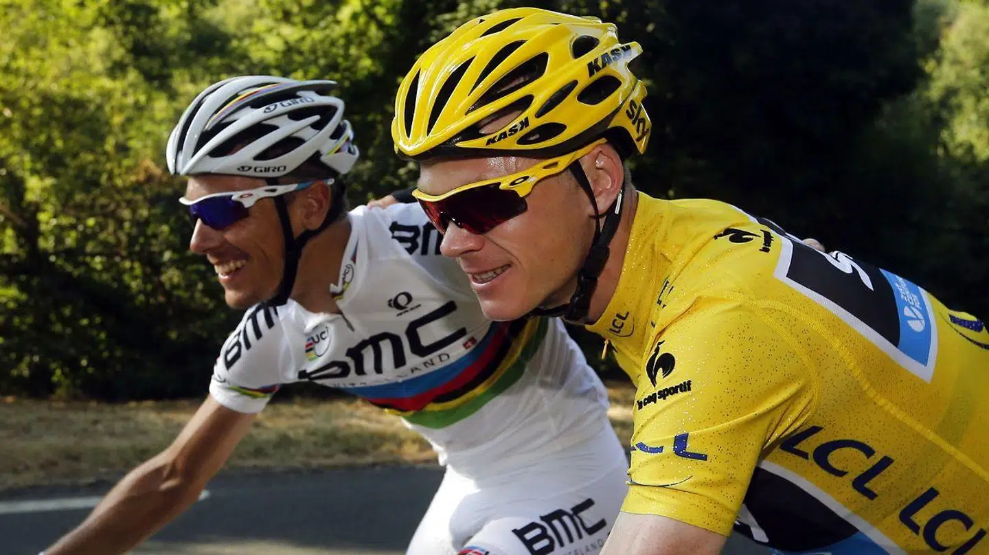 Chris Froome og Philippe Gilbert i deres velmagtsdage i 2013. Briten som Tour de France-vinder og belgieren som verdensmester.