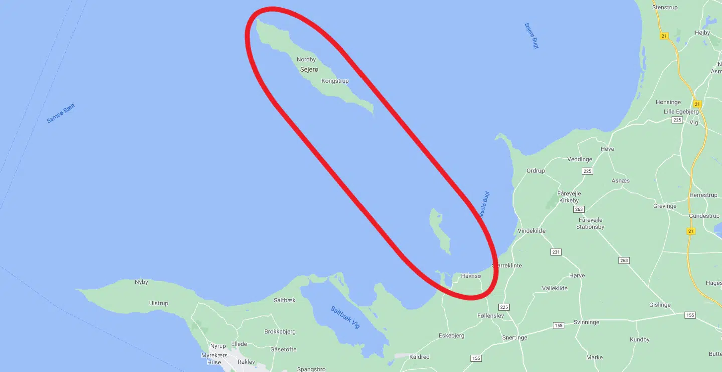 Det er på denne strækning, at færgerne sejler i Sejerøbugten.