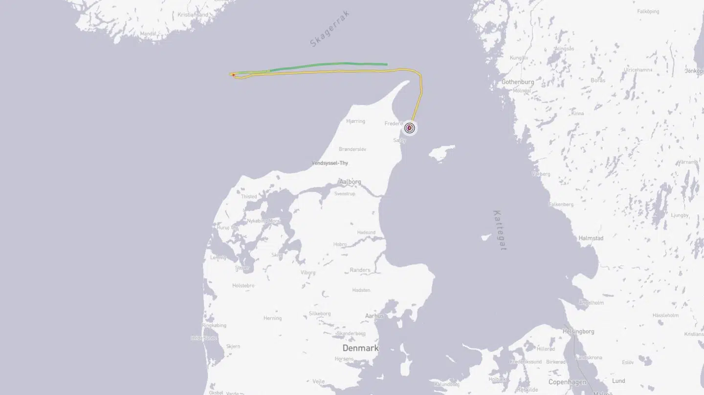 Her ses den afbrudte rute.