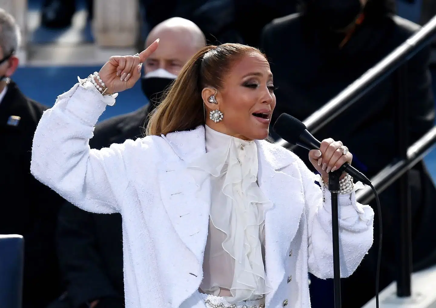 US singer Jennifer Lopez performs during the inauguration of Joe Biden as the 46th US President on January 20, 2021, at the US Capitol in Washington, DC. (Photo by OLIVIER DOULIERY / AFP)