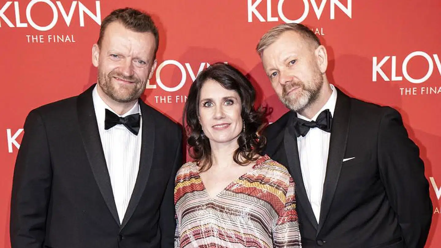 Frank Hvam, Mia Lyhne og Casper Christensen på den røde løber til gallapremiere på filmen 'Klovn The Final' i Bremen Teater onsdag 29. januar 2020.