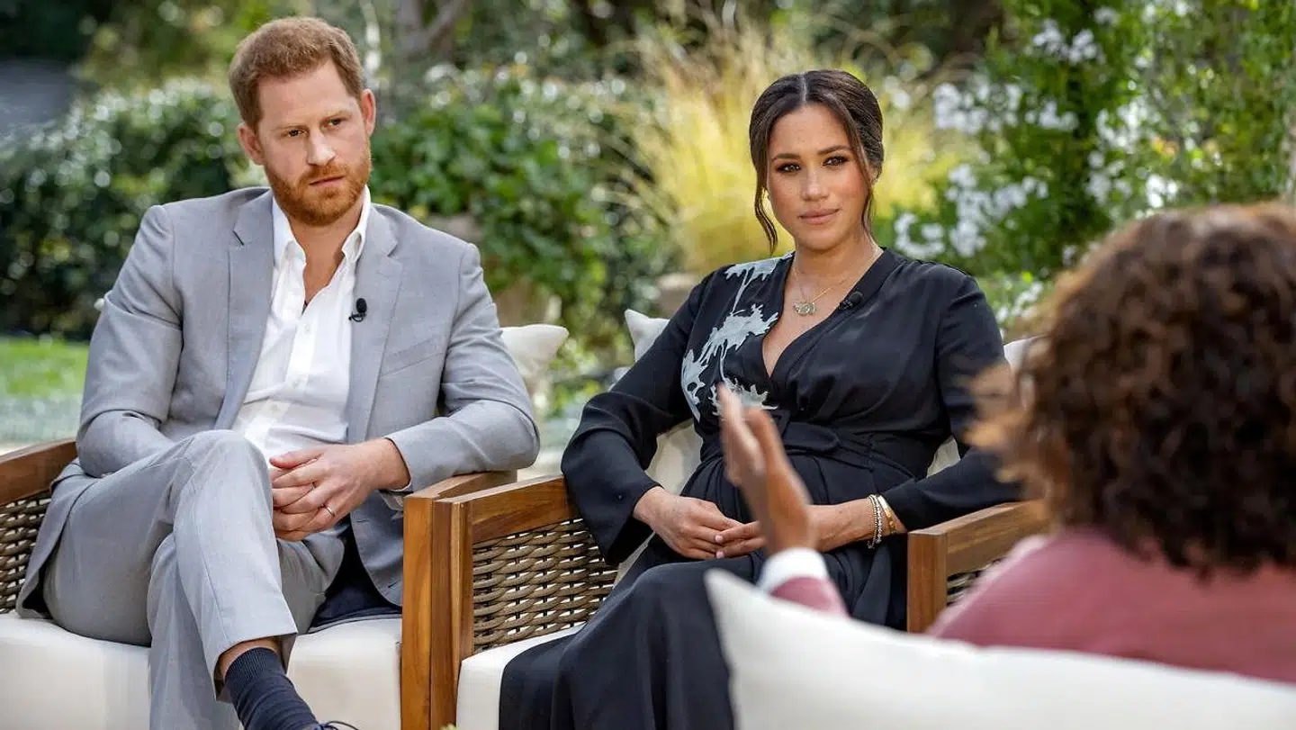 Hertuginde Meghan og prins Harry hos Oprah Winfrey i marts.
