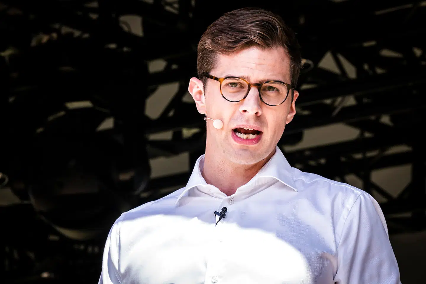 Formand for Liberal Alliance Alex Vanopslagh holder partiledertale fra Hovedscenen på Folkemødet i Allinge. 2021. (Foto: Ida Marie Odgaard/Ritzau Scanpix)