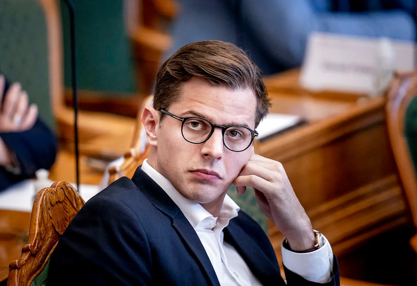 Liberal Alliances Alex Vanopslagh under spørgetime i Folketingssalen med statsminister Mette Frederiksen på Christiansborg tirsdag den 27. april 2021.. (Foto: Liselotte Sabroe/Ritzau Scanpix)