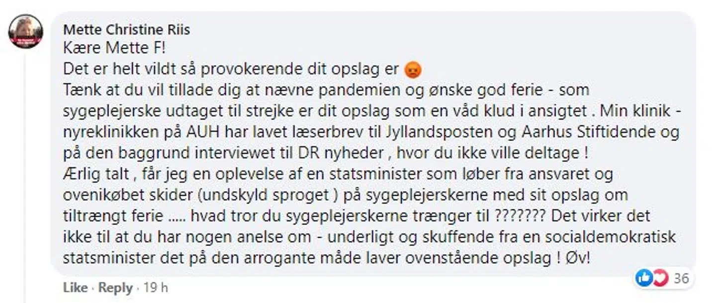 En vred kommentar til statsministerens Facebookopslag.
